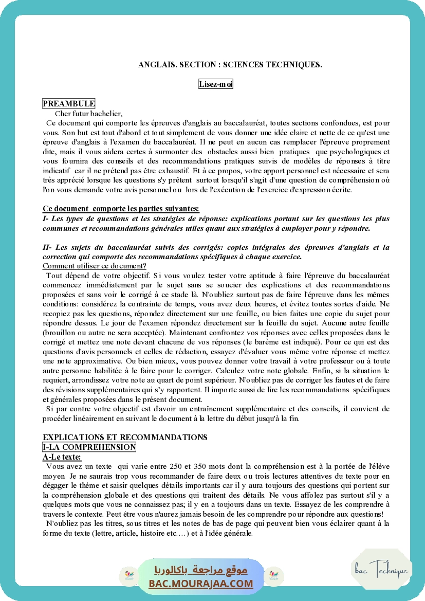 Corrigé principale anglais Bac 2009 – Section technique